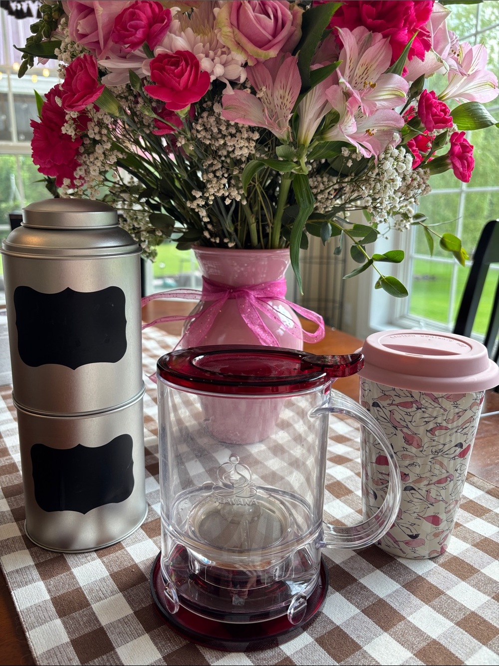 Teavana Perfectea Maker includes 2 loose tea keepers & porcelain bird travel mug